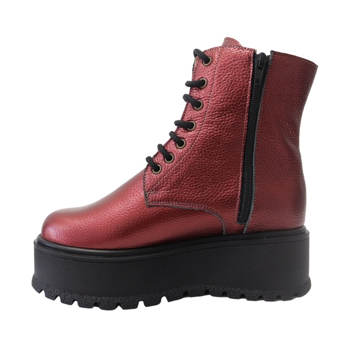 Bocanci dama cu talpa inalta antiderapanta, Piele Naturala, Mateo Shoes, Rosu