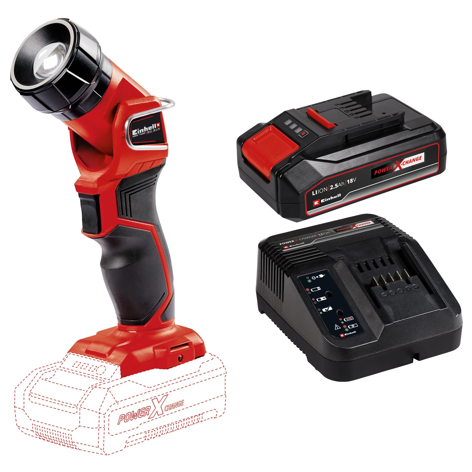 Lampa LED Einhell Power X-Change TE-CL 18 Li- H - Kit, 18 V, 280 lm + incarcator rapid si acumulator de 2.5 Ah