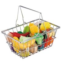 Cos de supermatket cu mancare de jucarie Imaginarium Pretty Food Basket cu 21 de fructe, legume, cutii de conserve