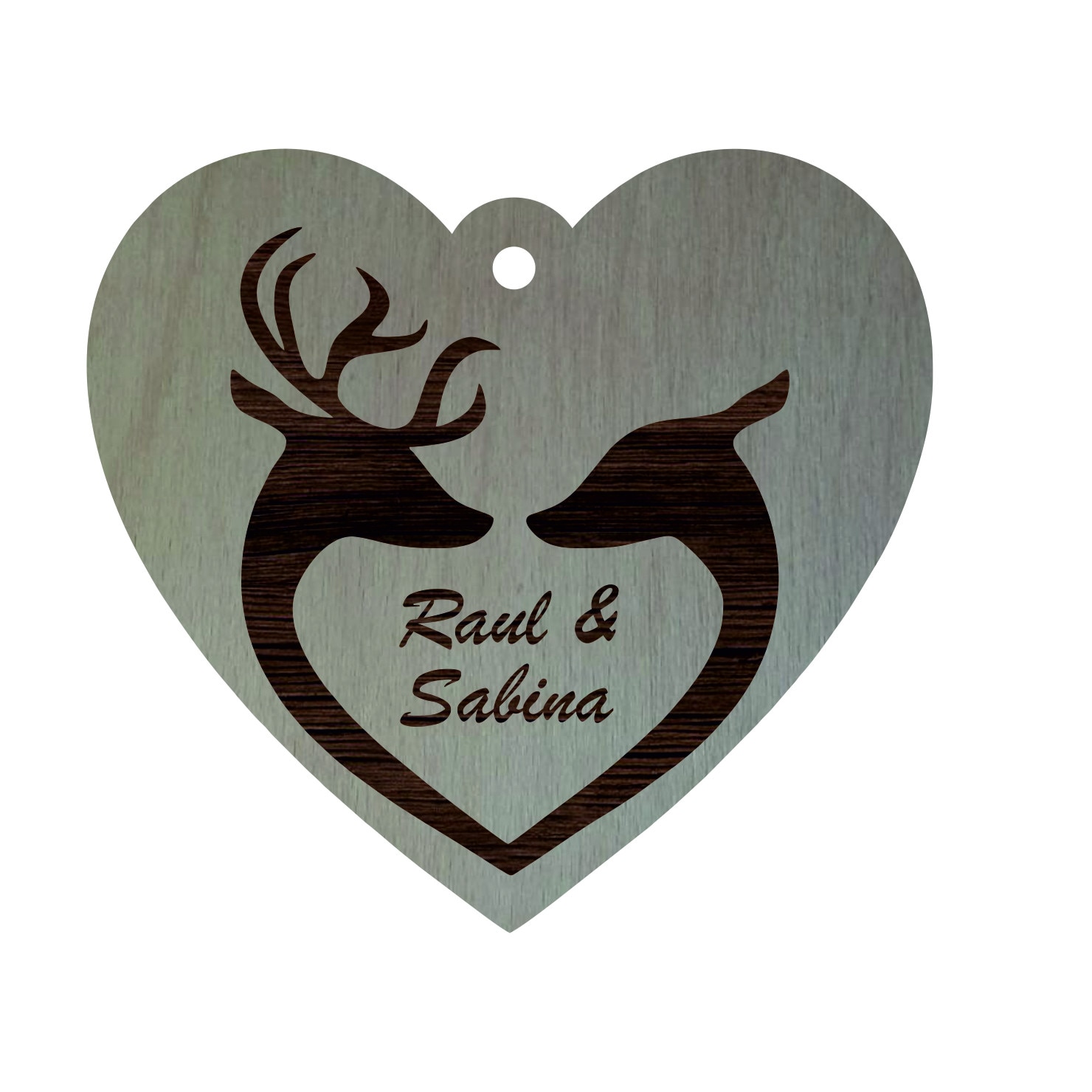 Glob de Craciun, Model Inima, Personalizat, Lemn, GL104, 9 cm