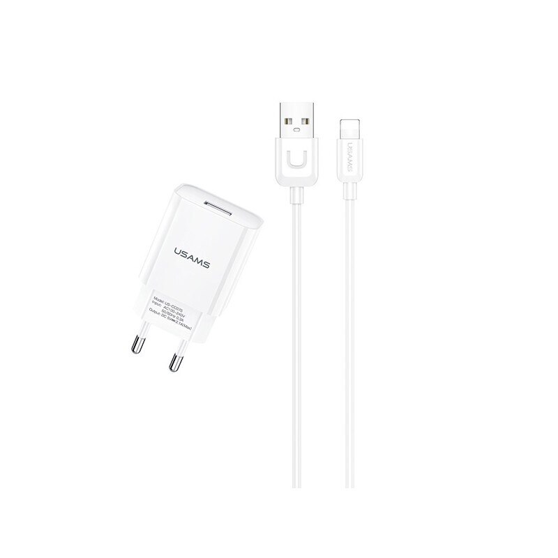 Incarcator Retea Usams T21 Fast Charging 2.1a Cu Cablu Lightning , alb -t21ocln01