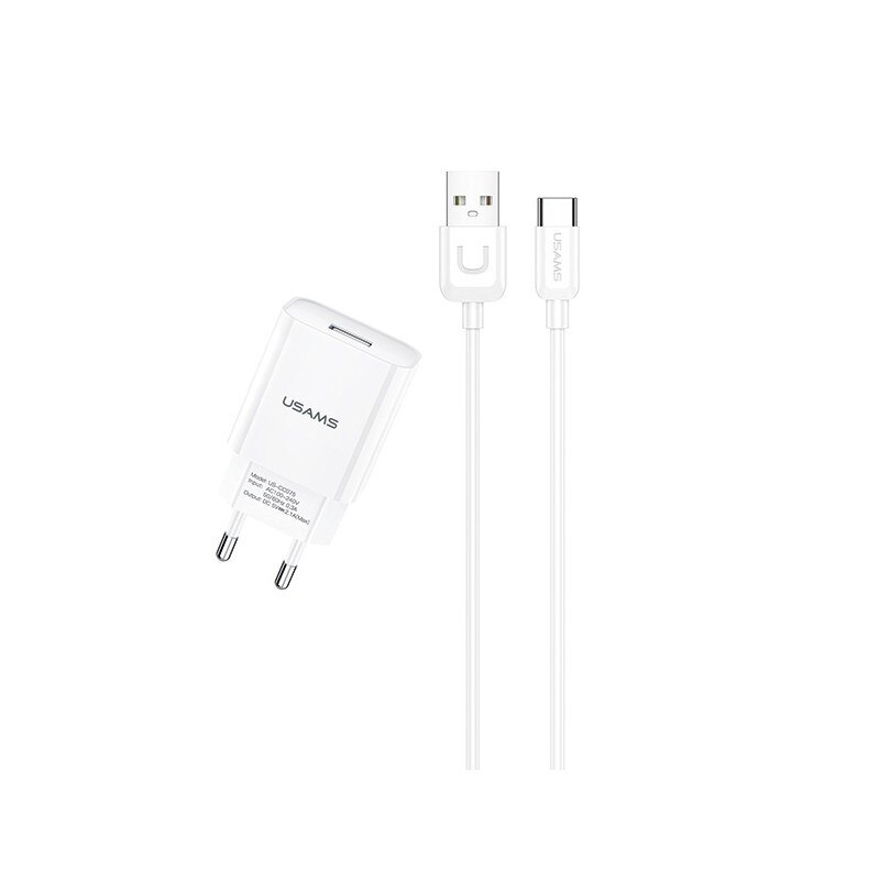 Incarcator Retea Usams T21 Fast Charging 2.1a Cu Cablu Type-c , alb -t21octc01
