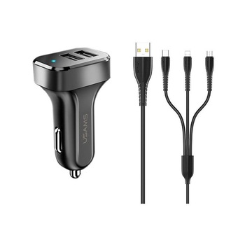 Incarcator Auto Usams C13 ,2x Usb ,2.1a , Cu Cablu 3 In 1 ,microusb/lightning/type-c , Negru - Ntu35ytsc13tz Incarcator Auto Usams C13 ,2x Usb ,2.1a , Cu Cablu 3 In 1 ,microusb/lightning/type-c , Negru - Ntu35ytsc13tz