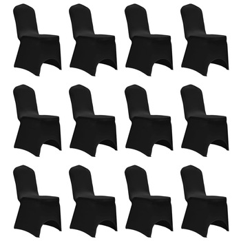 Set 12 huse elastice pentru scaun vidaXL, Tesatura, Negru