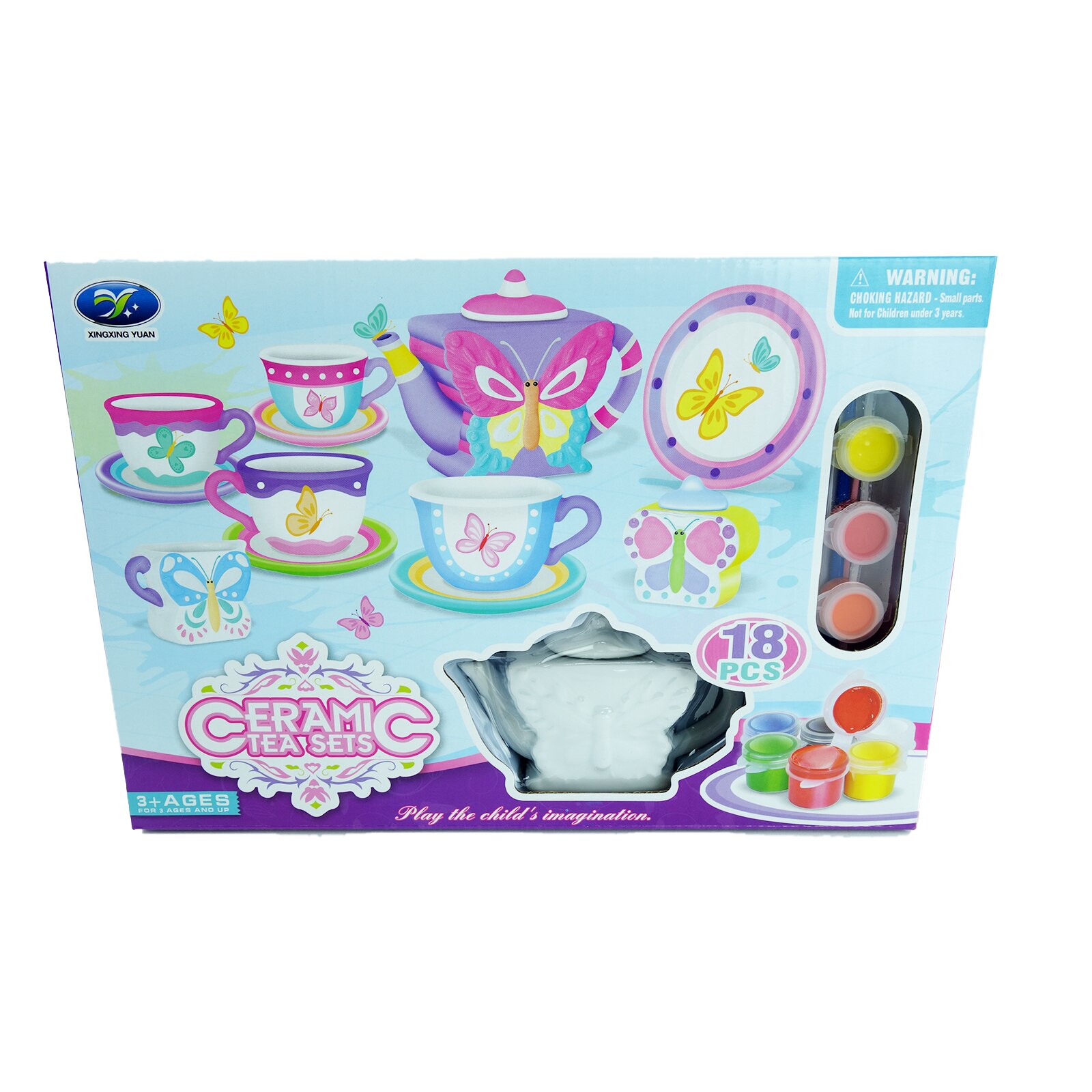 Set de ceai pentru pictat, din ceramica, 18 piese, multicolor