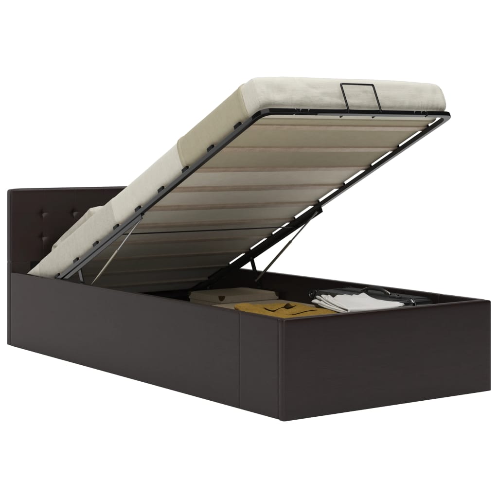 Cadru de pat hidraulic cu lada de depozitare, vidaXL, Piele artificiala, 100 x 200 cm, Gri