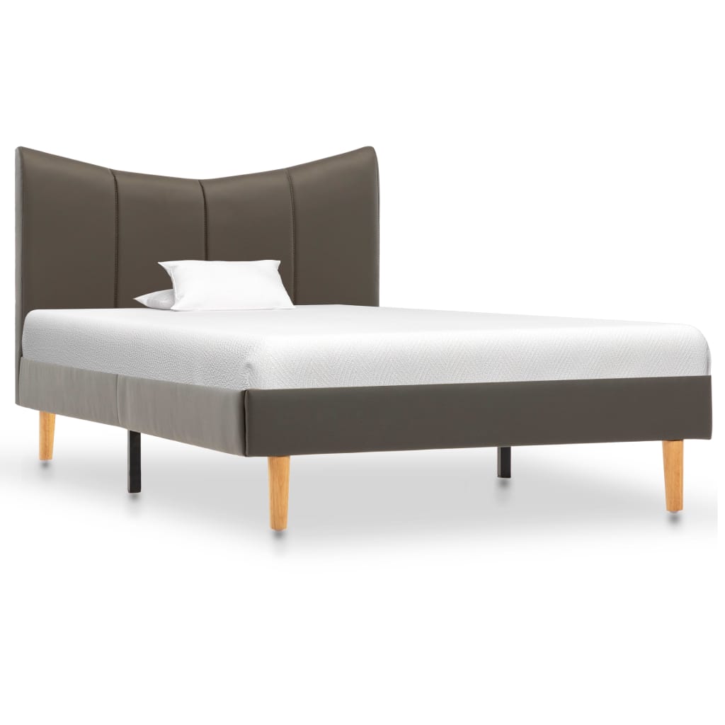 Cadru de pat tapitat cu piele ecologica, vidaXL, Piele artificiala, 90 x 200 cm, Gri