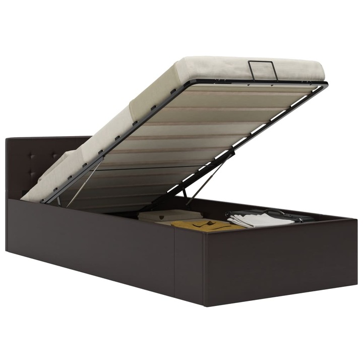 vidaXL szürke műbőr ágykeret hidraulikus ágyneműtartóval 90 x 200 cm 30.5 kg 285522