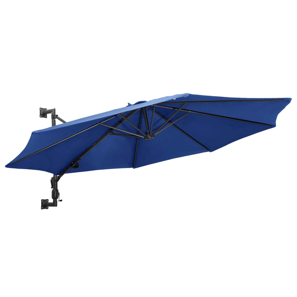 Umbrela de exterior de perete, vidaXL, Textil/Metal, 300 x 131 cm, Albastru
