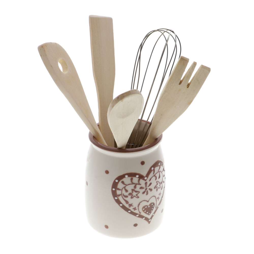 Set Bucatarie in Suport cu 5 Piese Inima Maro