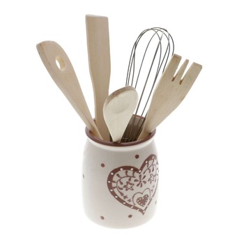 Set Bucatarie in Suport cu 5 Piese Inima Maro Set Bucatarie in Suport cu 5 Piese Inima Maro
