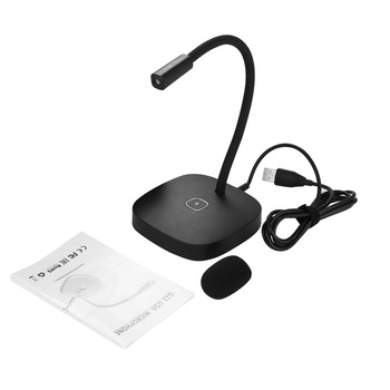 Microfon cu condensator, USB, Reglabil la 360 de grade, Mut tactil, Negru Microfon cu condensator, USB, Reglabil la 360 de grade, Mut tactil, Negru