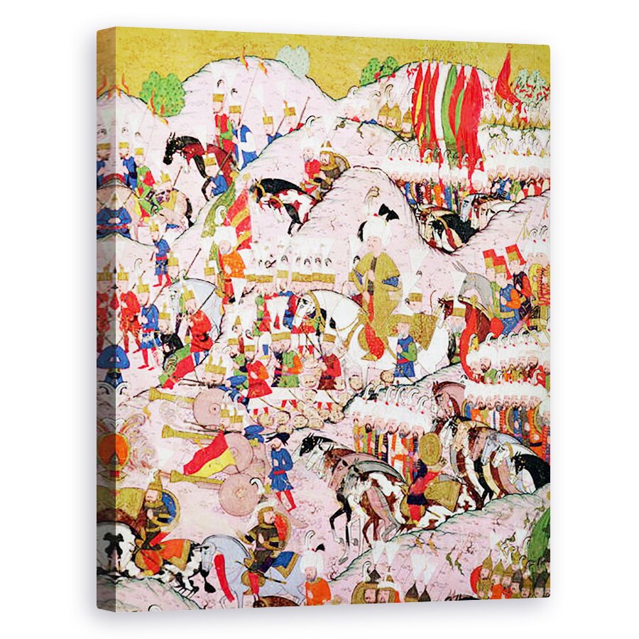 Tablou canvas - Scoala Otomana - TSM H.1524 Nume de hunername manuscris - Suleyman Magnificul 1494-1566 in batalia de la Mohacs din 1526, din Cartea Excelentei de Lokman, 60 x 75 cm