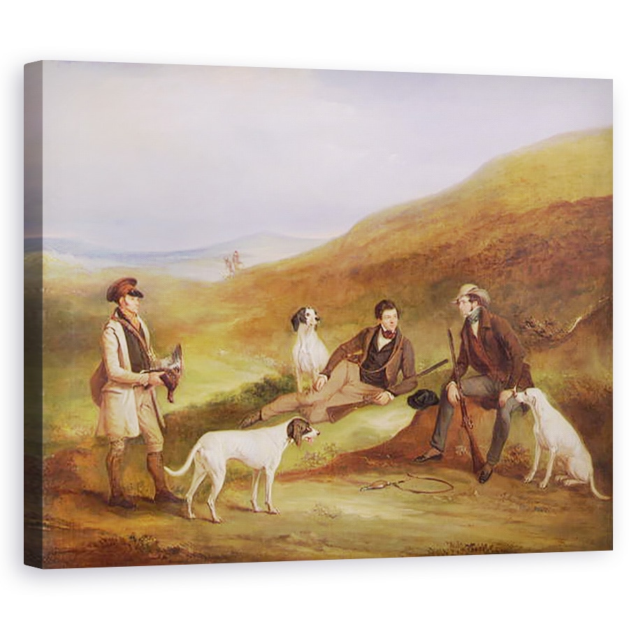 Tablou canvas - John E. Ferneley - Edward Horner Reynard si fratele sau, George, Cocosul de cocos de vanatoare cu pazitorul, Tully Lamb, la Middlesmoor, Yorkshire, 80 x 100 cm