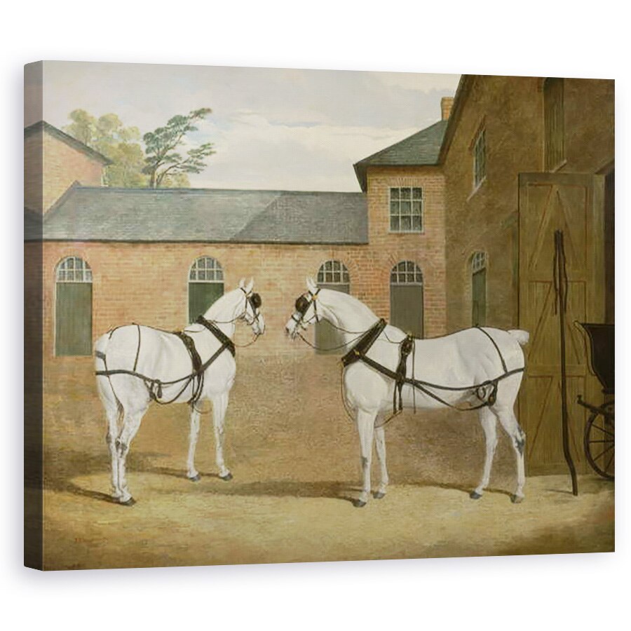 Tablou canvas - John Frederick Herring - Cai gri al domnului Sowerby in curtea sa din Putteridge Bury, Hertfordshire, 40 x 50 cm