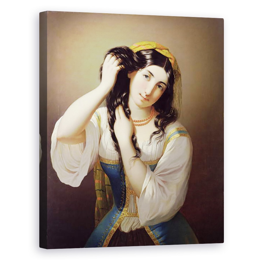 Tablou canvas - Michele Cusa - O siciliana se joaca cu parul ei, 40 x 50 cm