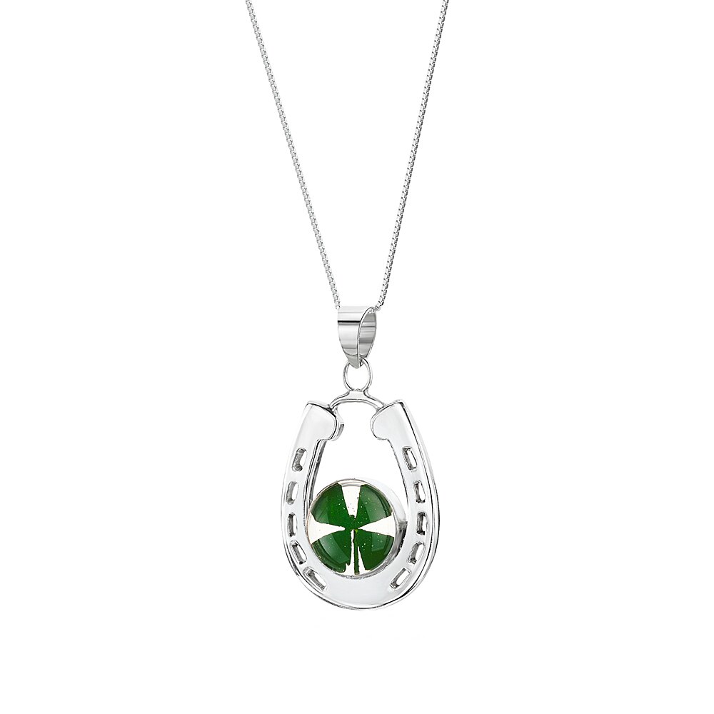 Lant cu pandantiv, Bijucvete, cu trifoi, Argint 925, Verde/ Argintiu