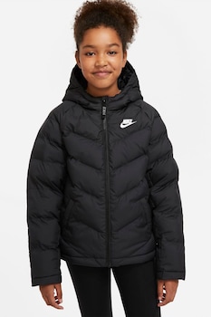 Nike - Капитонирано зимно яке с лого, Черен/Бял