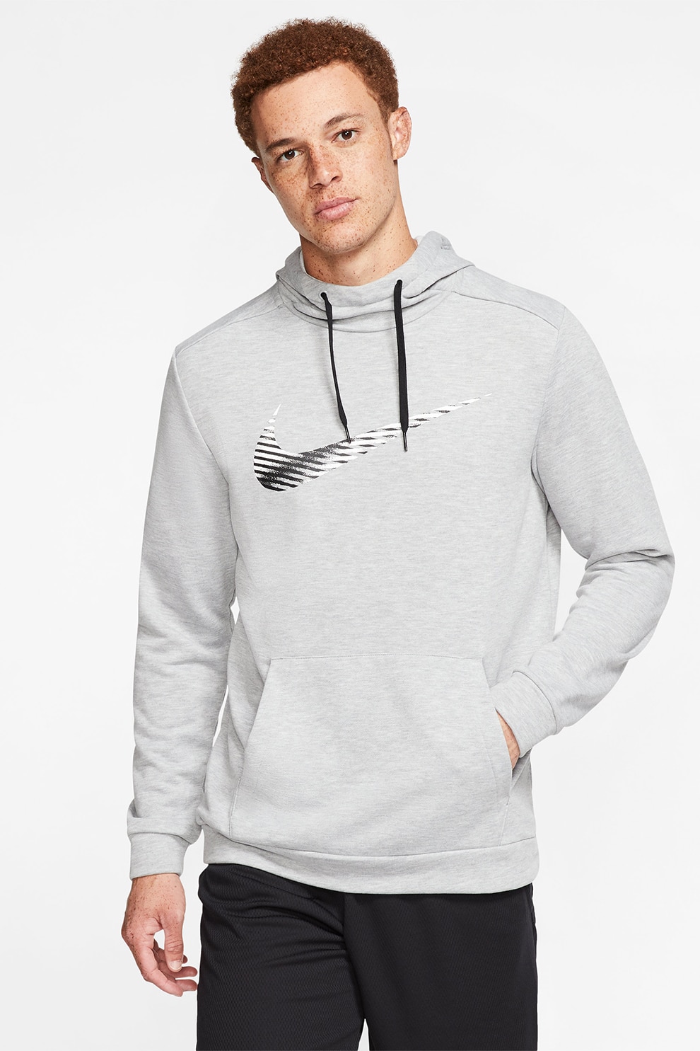 Nike, Hanorac cu logo si snur de ajustare DRY, Gri deschis
