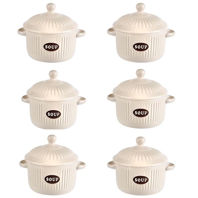 Set format din 6 boluri de servit din ceramica pentru supa, Felis, 600ml, 12,6 x 7,5 cm, Bej