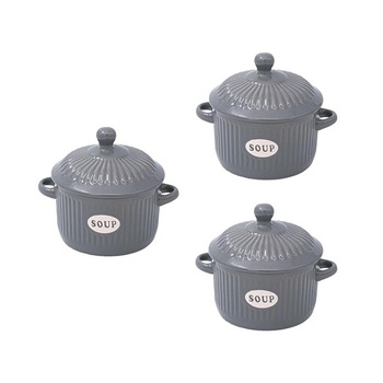 Set format din 3 boluri de servit din ceramica pentru supa, Felis, 600ml, 3 buc, 12,6 x 7,5 cm, Gri Set format din 3 boluri de servit din ceramica pentru supa, Felis, 600ml, 3 buc, 12,6 x 7,5 cm, Gri