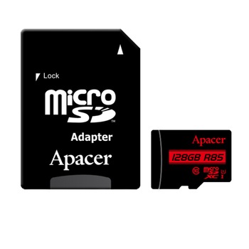 Card MicroSDXC Apacer, 128GB clasa 10 UHS-I, cu adaptor SD, 85MB/s Card MicroSDXC Apacer, 128GB clasa 10 UHS-I, cu adaptor SD, 85MB/s