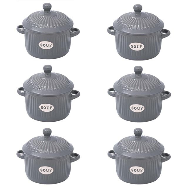 Set format din 6 boluri de servit din ceramica pentru supa, Felis, 600ml, 12,6 x 7,5 cm, Gri