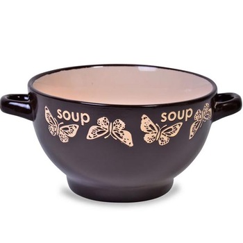 Bol pentru supa Felis, Model Fluturi, Ceramica, 14 x 8 cm, 650 ml, Maro Bol pentru supa Felis, Model Fluturi, Ceramica, 14 x 8 cm, 650 ml, Maro