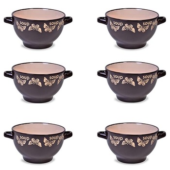 Set 6 castroane ceramica Felis, Model fluturi, 8x14 cm, 650 ml, Maro/Bej Set 6 castroane ceramica Felis, Model fluturi, 8x14 cm, 650 ml, Maro/Bej