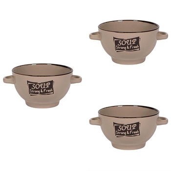 Set format din 3 boluri de servit din ceramica pentru supa, Felis, 14 x 8 cm, 650 ml, Bej Set format din 3 boluri de servit din ceramica pentru supa, Felis, 14 x 8 cm, 650 ml, Bej
