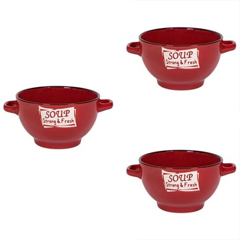 Set format din 3 boluri de servit din ceramica pentru supa, Felis, 14x8 cm, 650ml, rosu Set format din 3 boluri de servit din ceramica pentru supa, Felis, 14x8 cm, 650ml, rosu