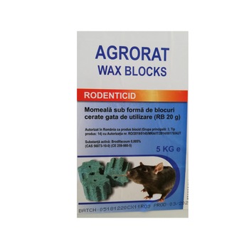 Momeala raticida sub forma de cuburi cerate pentru rozatoare Agrorat Wax Blocks 5 kg Momeala raticida sub forma de cuburi cerate pentru rozatoare Agrorat Wax Blocks 5 kg