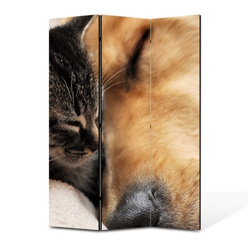 Paravan 3 piese Premium Heartwork TrueColor, Prietenie intre pisica si caine, Panza pe cadru de lemn, Decoratiuni Moderne pentru Casa, 3 Panouri de 45x150, 135 x 150 cm Paravan 3 piese Premium Heartwork TrueColor, Prietenie intre pisica si caine, Panza pe cadru de lemn, Decoratiuni Moderne pentru Casa, 3 Panouri de 45x150, 135 x 150 cm