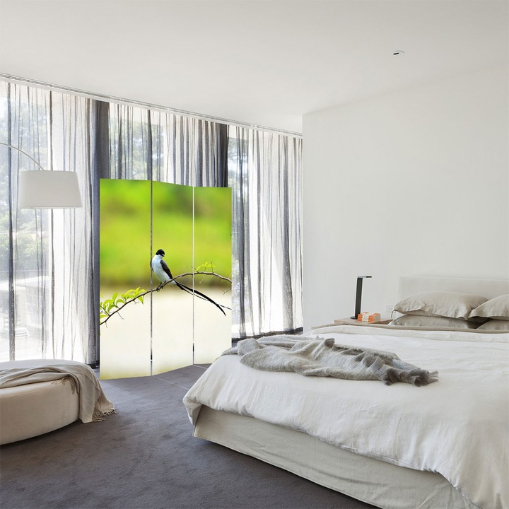 Paravan 3 piese Premium Heartwork TrueColor, Pasare cu coada lunga, Panza pe cadru de lemn, Decoratiuni Moderne pentru Casa, 3 Panouri de 45x180, 135 x 180 cm