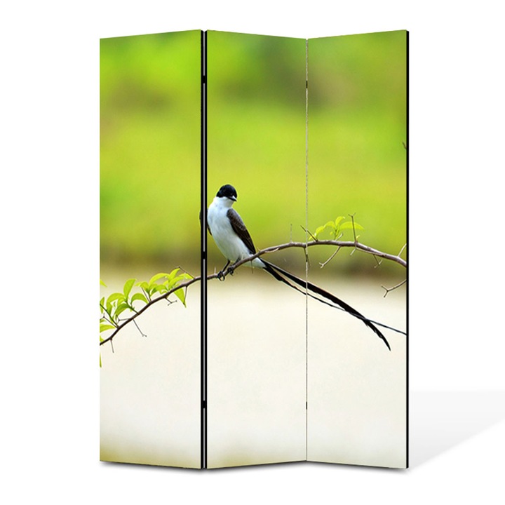 Paravan 3 piese Premium Heartwork TrueColor, Pasare cu coada lunga, Panza pe cadru de lemn, Decoratiuni Moderne pentru Casa, 3 Panouri de 35x150, 105 x 150 cm