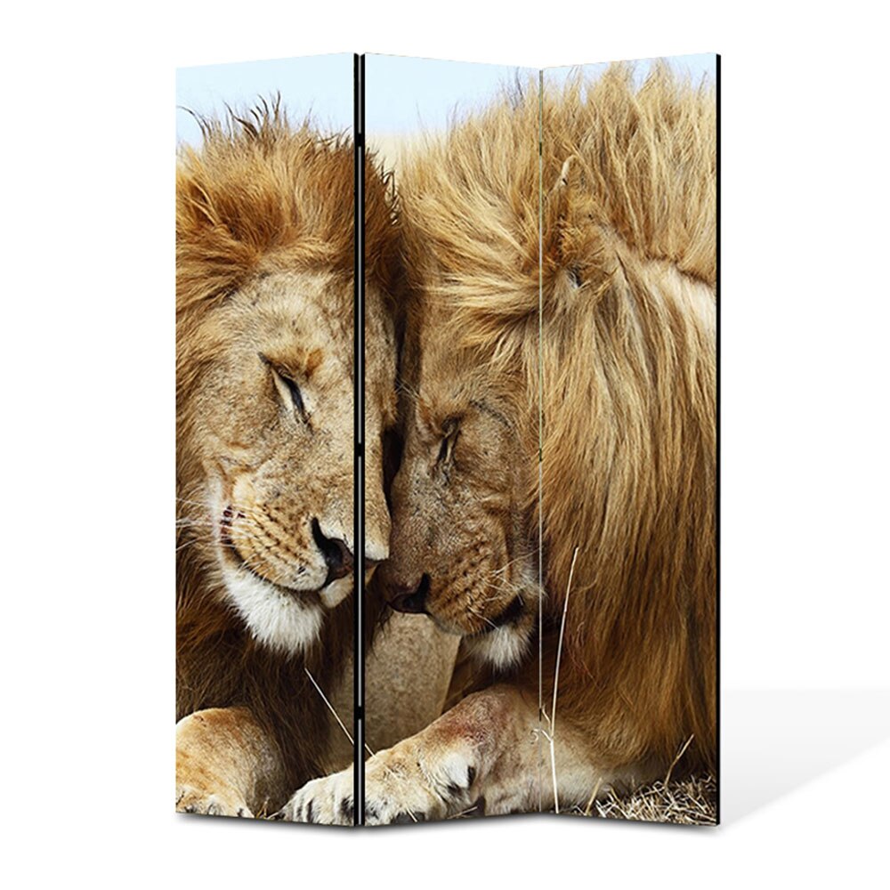 Paravan 3 piese Premium Heartwork TrueColor, Doi lei prieteni, Panza pe cadru de lemn, Decoratiuni Moderne pentru Casa, 3 Panouri de 35x150, 105 x 150 cm