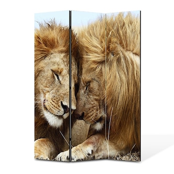 Paravan 3 piese Premium Heartwork TrueColor, Doi lei prieteni, Panza pe cadru de lemn, Decoratiuni Moderne pentru Casa, 3 Panouri de 35x150, 105 x 150 cm Paravan 3 piese Premium Heartwork TrueColor, Doi lei prieteni, Panza pe cadru de lemn, Decoratiuni Moderne pentru Casa, 3 Panouri de 35x150, 105 x 150 cm