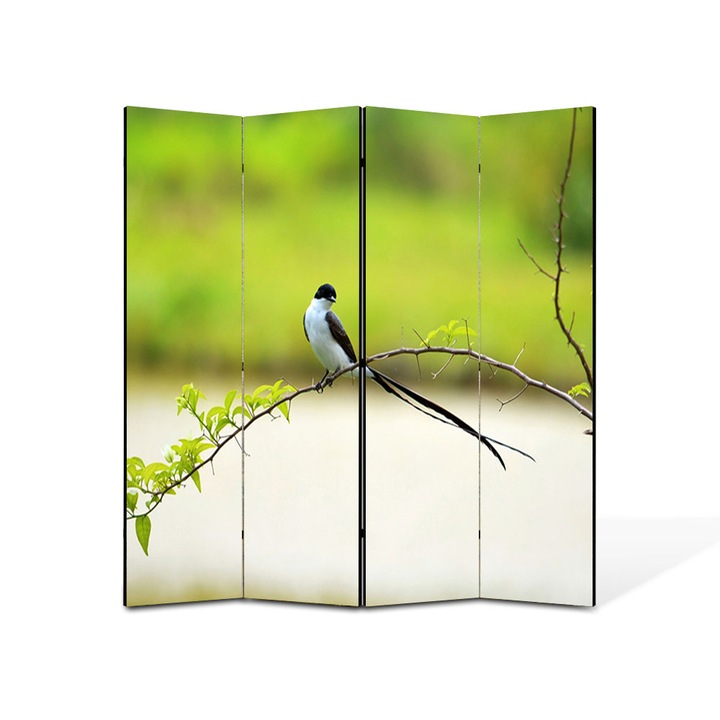 Paravan 4 piese Premium Heartwork TrueColor, Pasare cu coada lunga, Panza pe cadru de lemn, Decoratiuni Moderne pentru Casa, 4 Panouri de 35x150, 140 x 150 cm