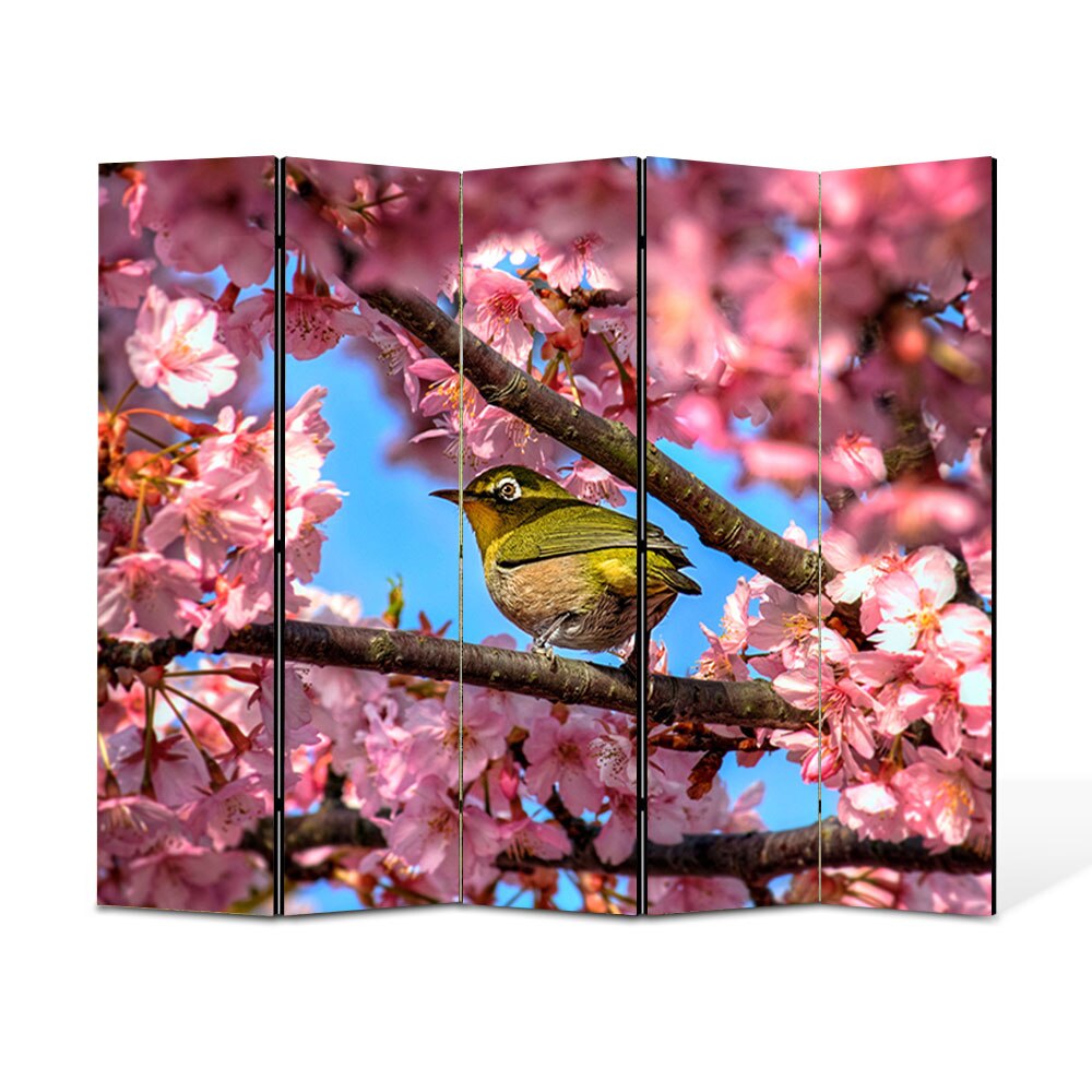 Paravan 5 piese Premium Heartwork TrueColor, Pasare japoneza, Panza pe cadru de lemn, Decoratiuni Moderne pentru Casa, 5 Panouri de 45x150, 225 x 150 cm