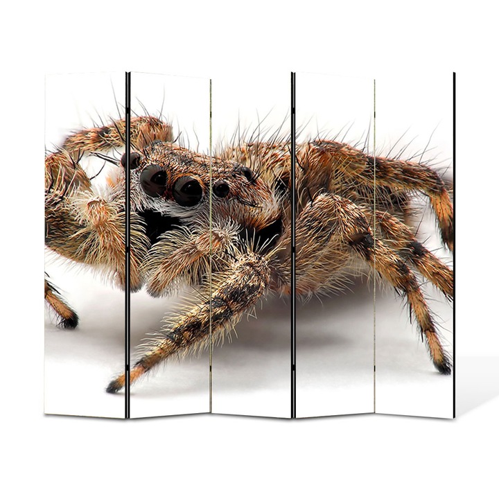 Paravan 5 piese Premium Heartwork TrueColor, Paianjen tarantula, Panza pe cadru de lemn, Decoratiuni Moderne pentru Casa, 5 Panouri de 45x180, 225 x 180 cm
