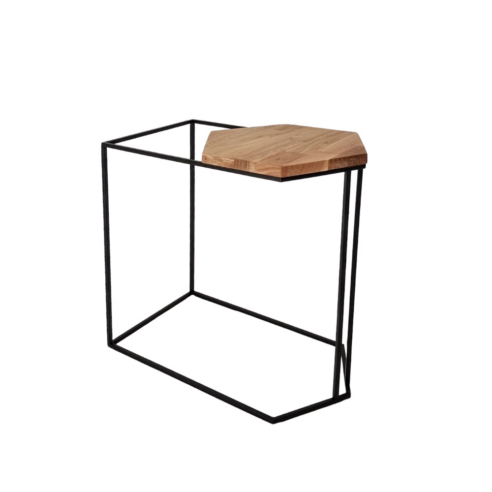 Masuta de cafea Hexa, metal negru, lemn stejar, industrial, 45 x 25 x 45 cm
