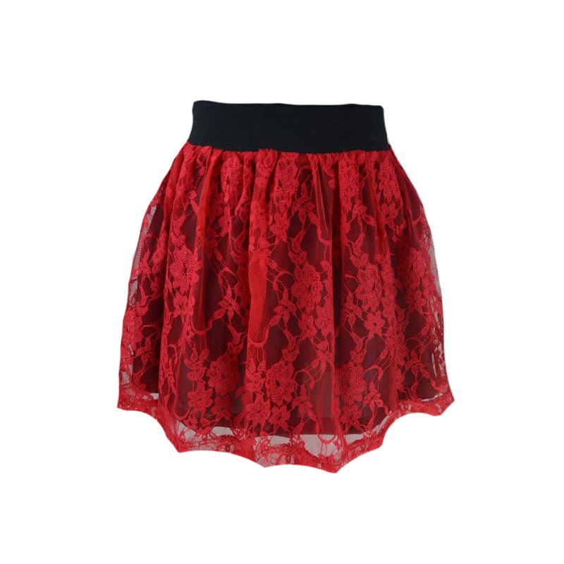 Fusta eleganta, fete, NN, cu dantela, Rosu