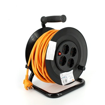 Prelungitor cu tambur 4 prize Schuko, cordon HO5VV-F 3G 1.5mm, lungime cablu 25m , 3000W Prelungitor cu tambur 4 prize Schuko, cordon HO5VV-F 3G 1.5mm, lungime cablu 25m , 3000W