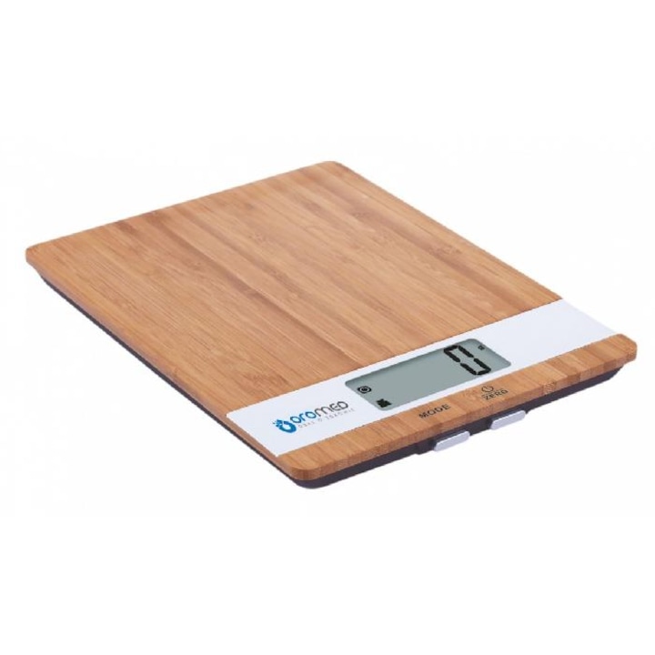 Кухненска везна ORO-MED bamboo, LCD дисплей, Максимално измервано тегло 5 кг, Кафява