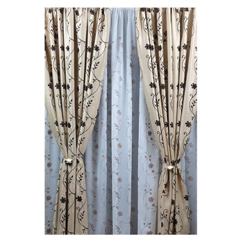 Set MASTEL 2 draperii black-out 2x100x245cm bej-maro cu perdea brodata 300x245cm ivoire model B1 confectionate cu rejansa Set MASTEL 2 draperii black-out 2x100x245cm bej-maro cu perdea brodata 300x245cm ivoire model B1 confectionate cu rejansa
