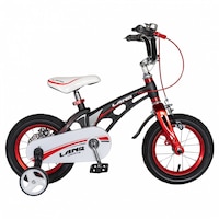 Bicicleta copii Lanq W1246D, roata 12", cadru aliaj magneziu, frana C-Brake, roti ajutatoare, 2-4 ani, negru/rosu