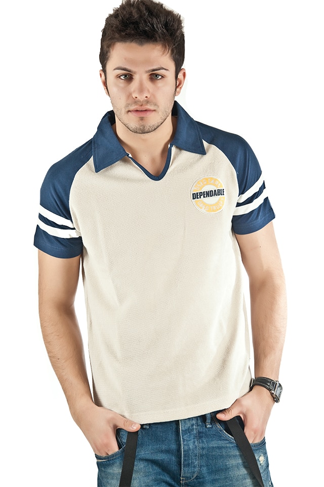 Tricou barbati cu maneca scurta, Tuareg, Model 4, Bej/Bleumarin
