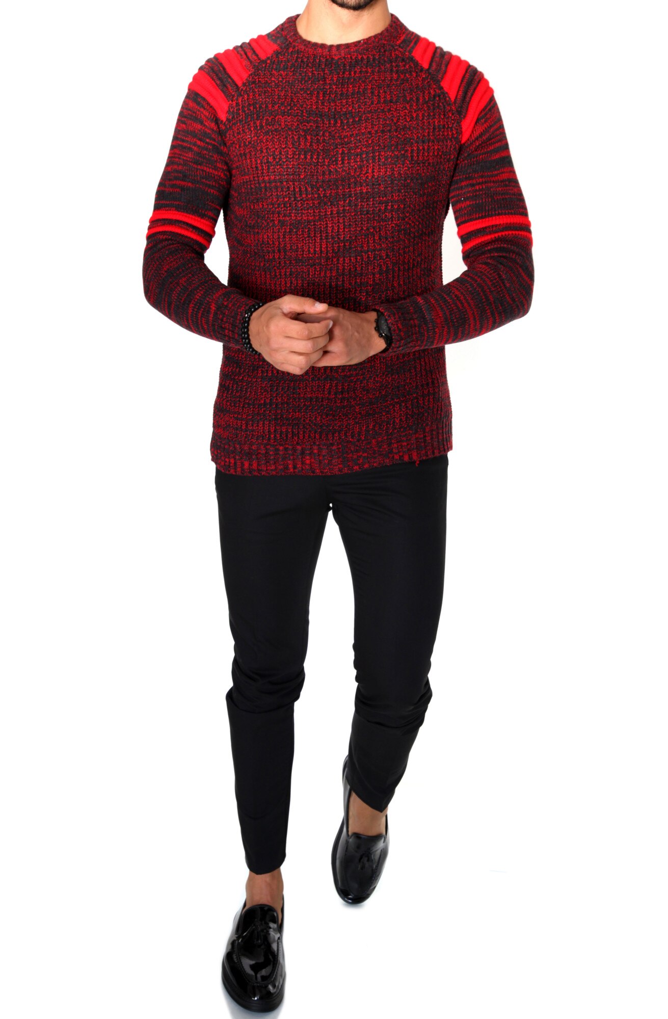 Pulover barbati, T3568, slim fit, gri, gros, fashion, Gri, S-M