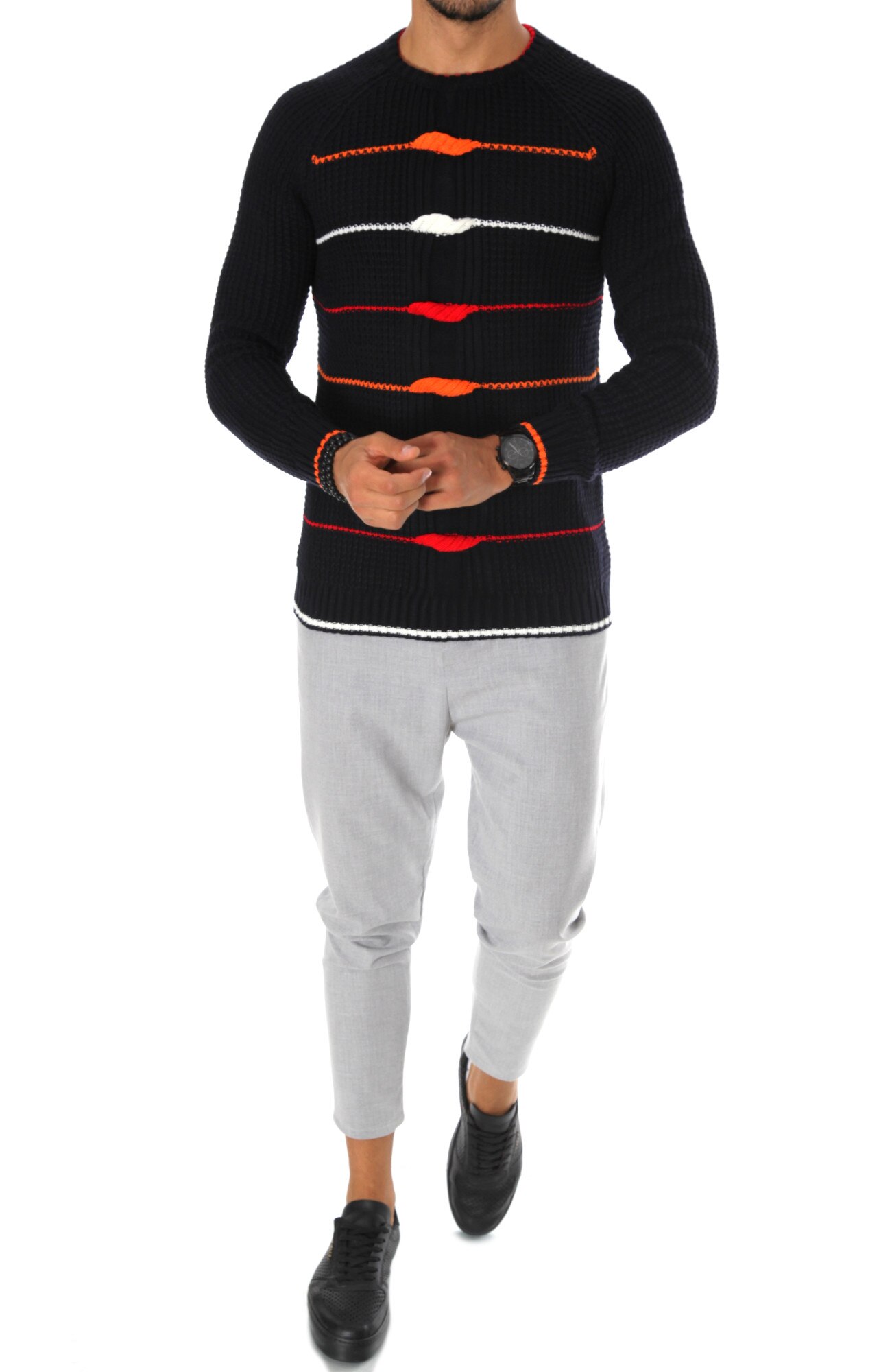 Pulover barbati, T3587, slim fit, bleumarin, gros, fashion, Bleumarin