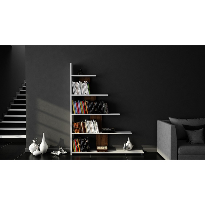 Raft de perete Woody Fashion Reward, 120 x 19.5 x 120 cm, Alb/Finisaj Nuc